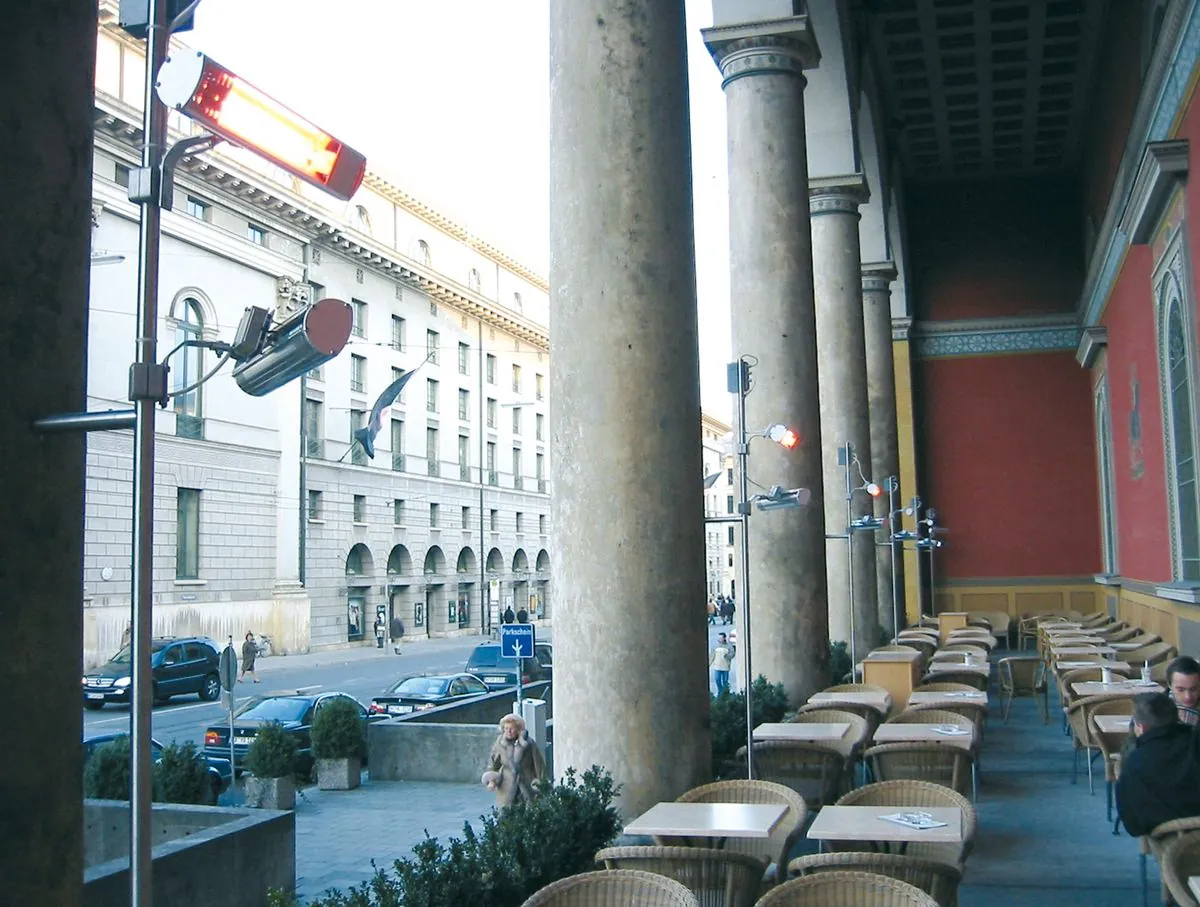 Calefactores Burda Term en la terraza de una cafetería