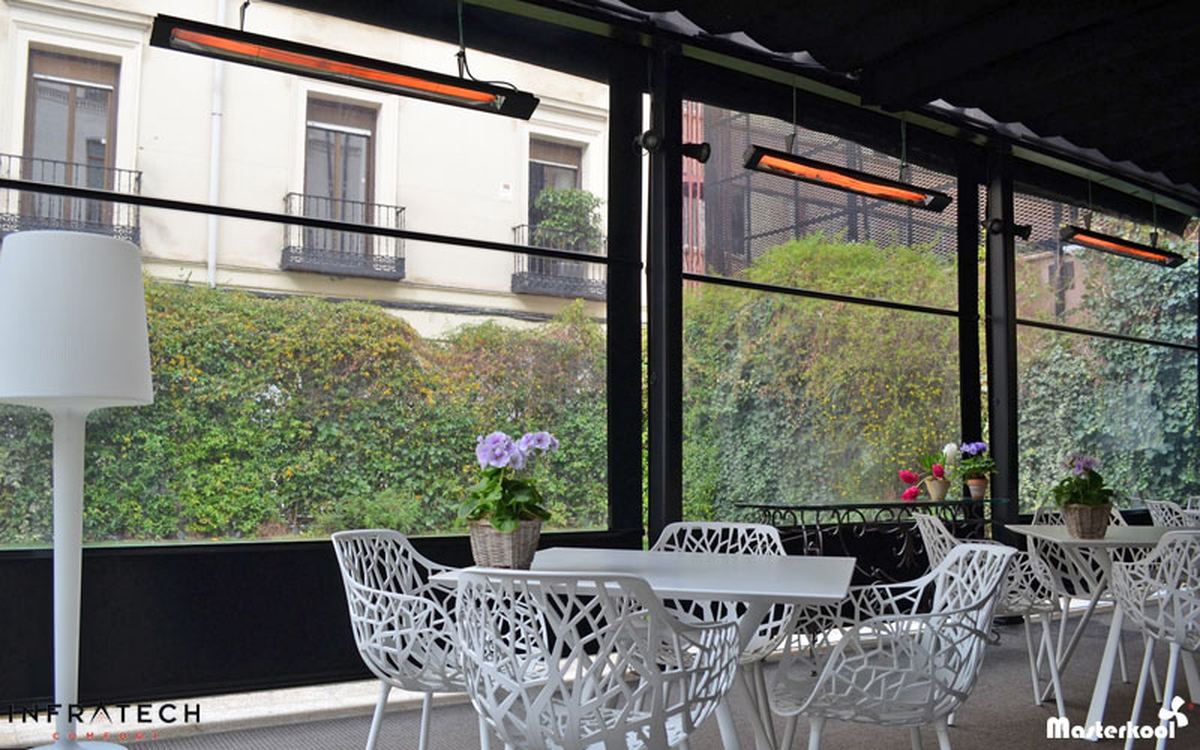 calefactores-infratech-slimline-terraza-hotel-madrid Calefactores Infratech Slimline en la terraza acristalada de un hotel de Madrid